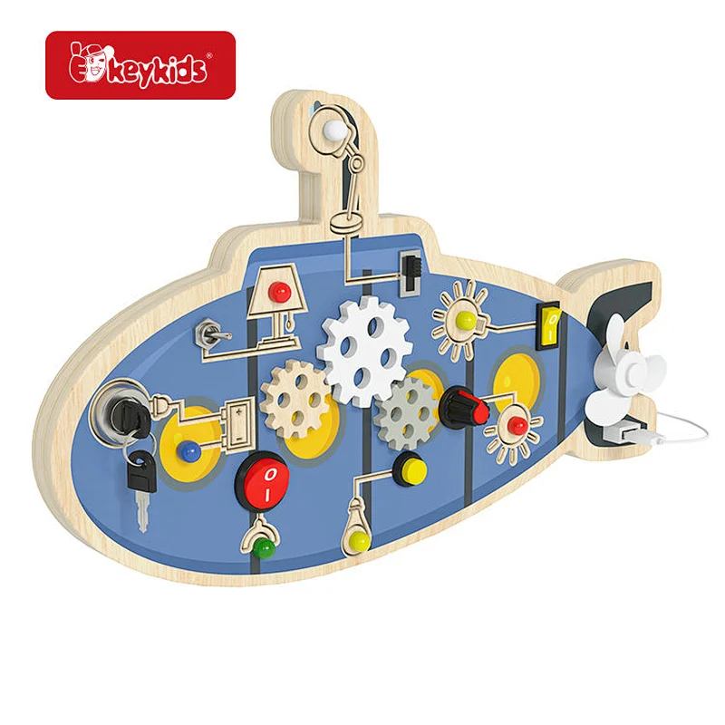 OEM Montessori Kids Wooden Busy Board Sensory Board with LED Light Switch W12D564