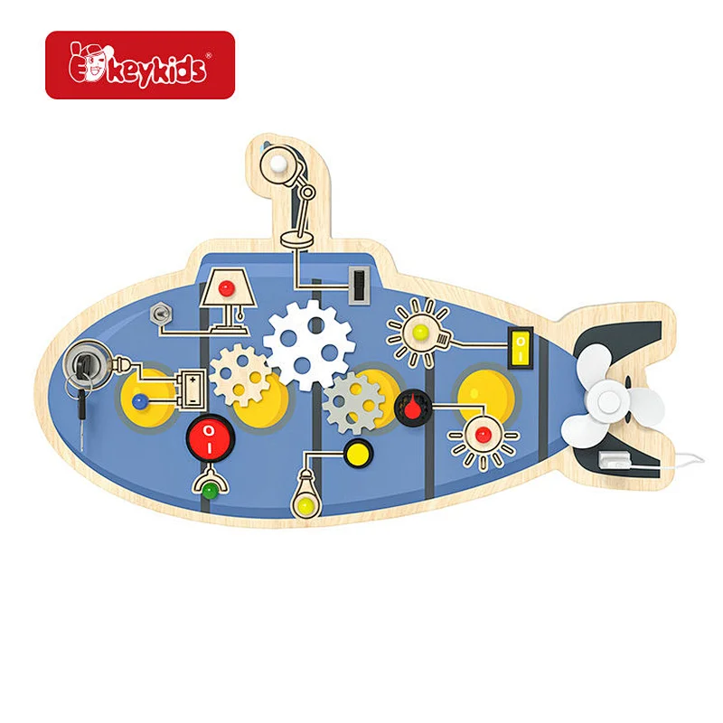 OEM Montessori Kids Wooden Busy Board Sensory Board with LED Light Switch W12D564