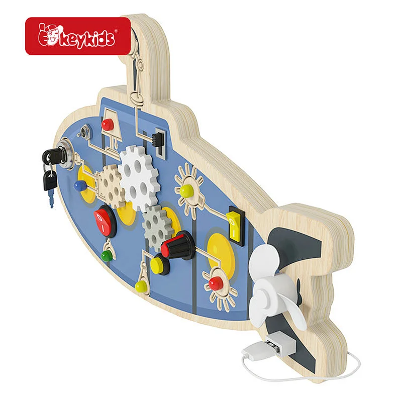 OEM Montessori Kids Wooden Busy Board Sensory Board with LED Light Switch W12D564