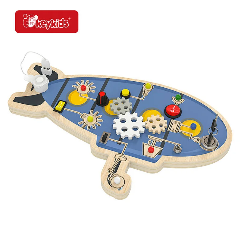 OEM Montessori Kids Wooden Busy Board Sensory Board with LED Light Switch W12D564